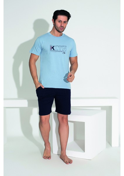 Erkek Şort Tshirt Pijama Takımı 25254 Mavi