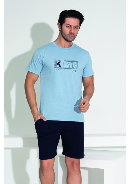 Erkek Şort Tshirt Pijama Takımı 25254 Mavi