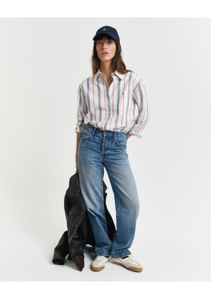 Kadın Krem Relaxed Fit Klasik Yaka Çizgili Gömlek 4300513.113 fiyatları