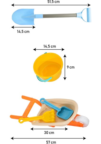 Toys Orta Boy El Arabası Kovalı Suluklu ve El Küreği Plaj Kum Oyun Seti fiyatları