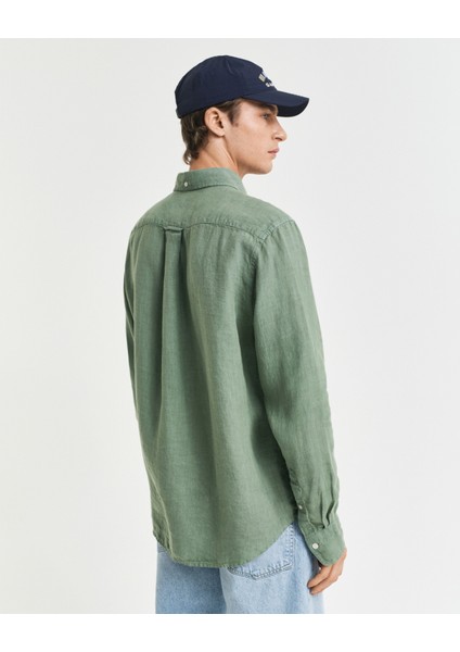 Erkek Yeşil Regular Fit Düğmeli Yaka Keten Gömlek 3240120.362 modelleri