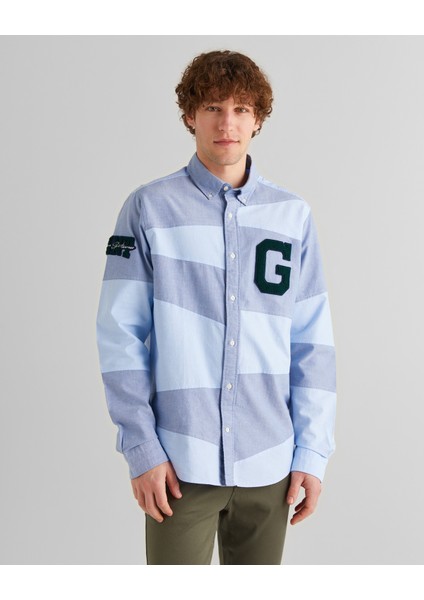 Erkek Lacivert Oversize Fit Renk Bloklu Gömlek 3824364T.410