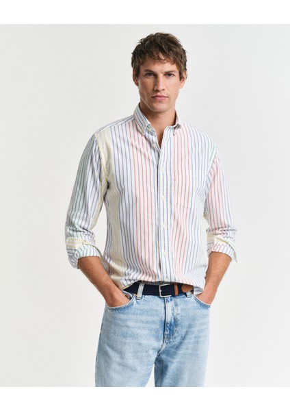 Erkek Renkli Regular Fit Düğmeli Yaka Çizgili Gömlek 3250054.105 fiyatları