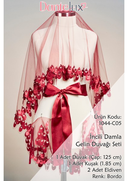 Incili Damla Gelin Duvağı Seti (Kına Örtüsü + Gelin Kuşağı + Kına Eldiveni) modelleri