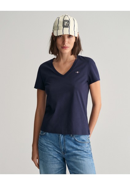 Kadın Lacivert Regular Fit V Yaka T-Shirt 4200750.433