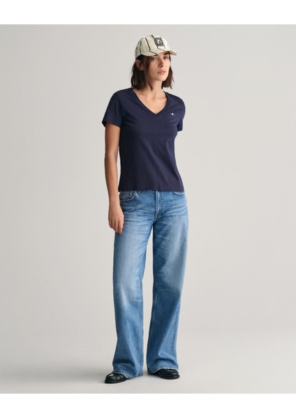 Kadın Lacivert Regular Fit V Yaka T-Shirt 4200750.433 fırsatları