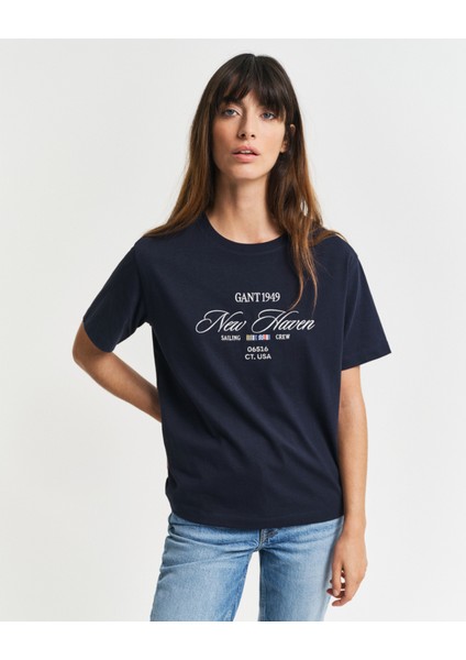 Kadın Lacivert Relaxed Fit Bisiklet Yaka Logolu T-Shirt 4200594.433