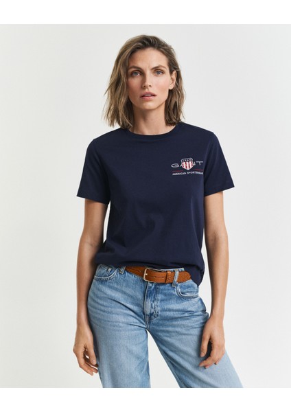 Kadın Lacivert Regular Fit Bisiklet Yaka Logolu T-Shirt 4200277.433