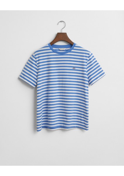 Kadın Mavi Regular Fit Bisiklet Yaka Çizgili T-Shirt 4200564.419
