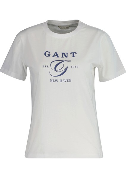 Kadın Beyaz Regular Fit Bisiklet Yaka Logolu T-Shirt 4200563.110