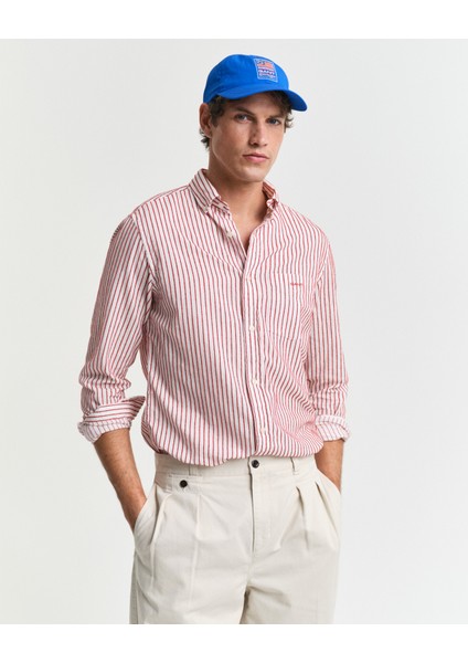 Erkek Kırmızı Regular Fit Düğmeli Yaka Çizgili Gömlek 3250029.630 fiyatları