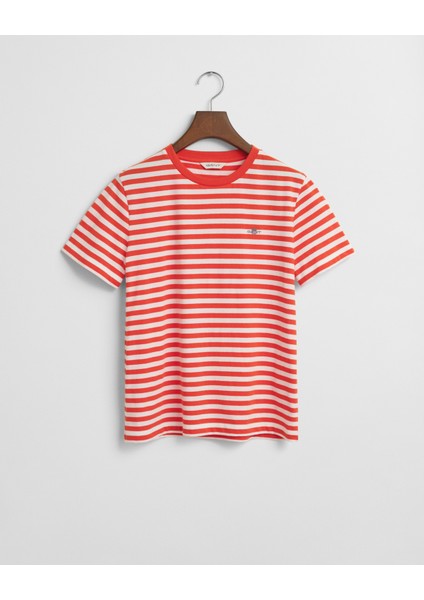 Kadın Turuncu Regular Fit Bisiklet Yaka Çizgili T-Shirt 4200564.651