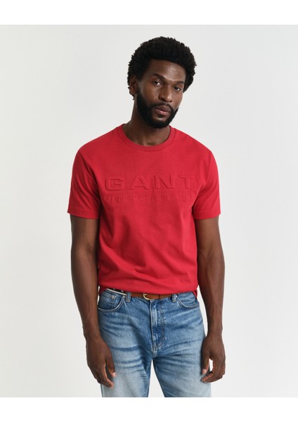 Erkek Kırmızı Regular Fit Bisiklet Yaka Logolu T-Shirt 2003339.630