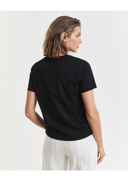 Kadın Siyah Regular Fit Bisiklet Yaka Logolu T-Shirt 4200277.5