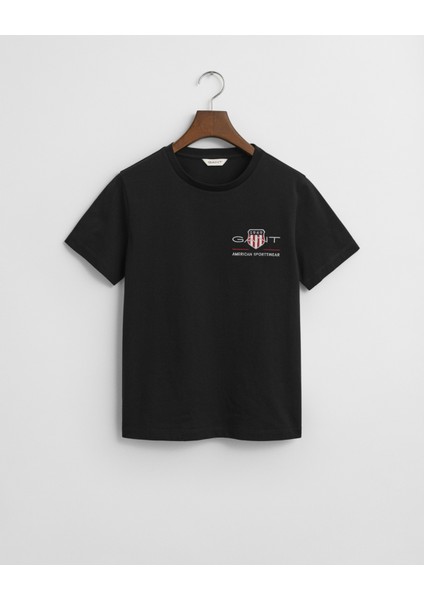 Kadın Siyah Regular Fit Bisiklet Yaka Logolu T-Shirt 4200277.5
