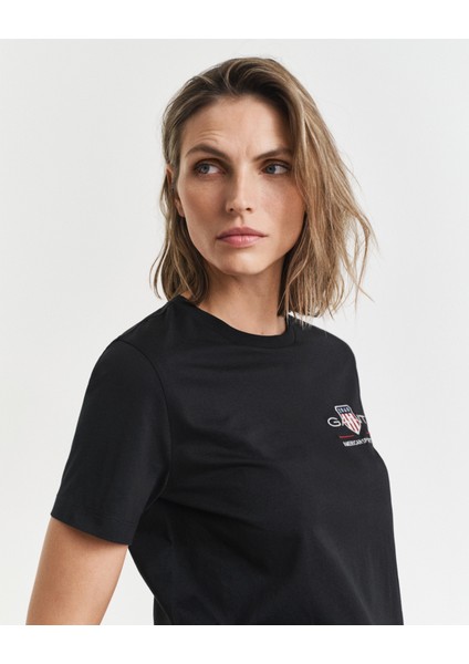 Kadın Siyah Regular Fit Bisiklet Yaka Logolu T-Shirt 4200277.5
