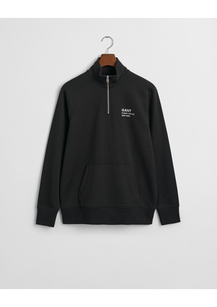 Erkek Siyah Regular Fit Yarım Fermuarlı Logolu Sweatshirt 2067023.5