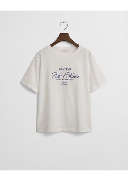 Kadın Krem Relaxed Fit Bisiklet Yaka Logolu T-Shirt 4200594.113 fırsatları