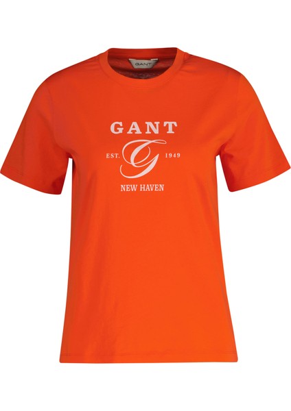 Kadın Turuncu Regular Fit Bisiklet Yaka Logolu T-Shirt 4200563.651