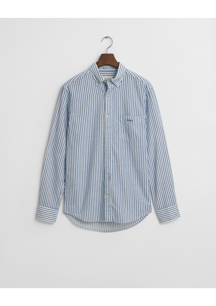 Erkek Lacivert Regular Fit Düğmeli Yaka Çizgili Gömlek 3250029.407 indirimleri