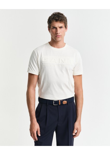 Erkek Krem Regular Fit Bisiklet Yaka Logolu T-Shirt 2003339.130