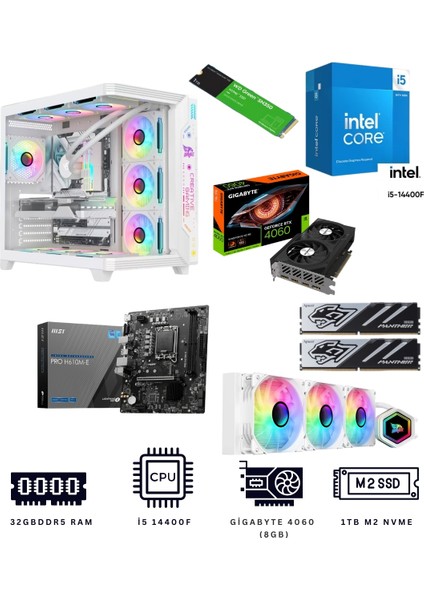 White Storm X32 I5 14400F 32GB Ddr5 1tb Nvme M.2 RTX4060 Ekran Kartlı Oyuncu Bilgisayarı