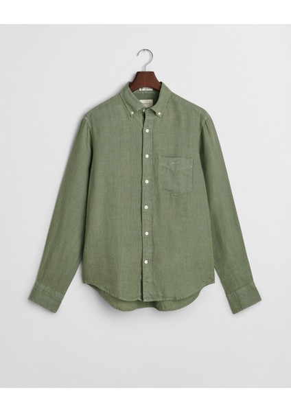Erkek Yeşil Regular Fit Düğmeli Yaka Keten Gömlek 3240120.362 indirimleri