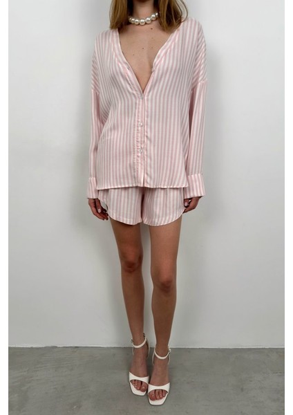 Çizgili Gömlek Şort Takım modelleri