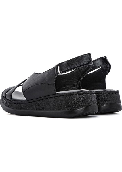 Kadın Siyah Kalın Tabanlı Deri Comfort Sandalet 25SFD321518