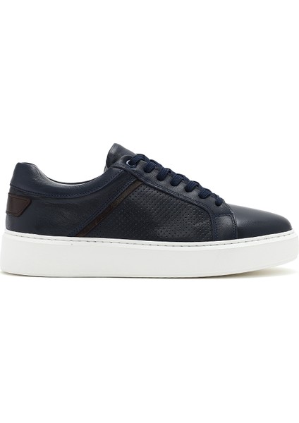Erkek Lacivert Bağcıklı Deri Sneaker 25SFD750818