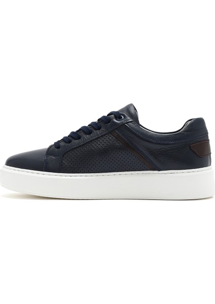 Erkek Lacivert Bağcıklı Deri Sneaker 25SFD750818