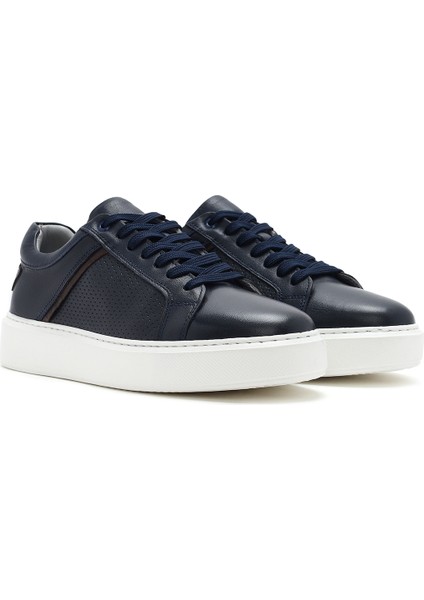 Erkek Lacivert Bağcıklı Deri Sneaker 25SFD750818