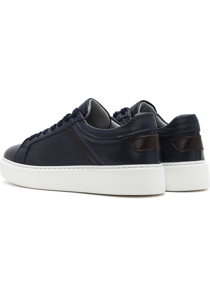 Erkek Lacivert Bağcıklı Deri Sneaker 25SFD750818