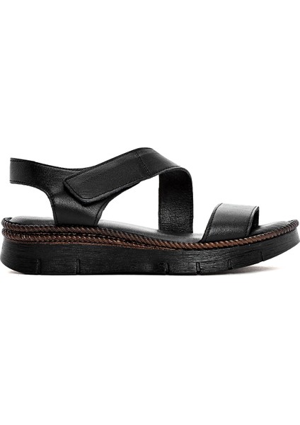 Kadın Siyah Bantlı Deri Comfort Sandalet 25SFD321218