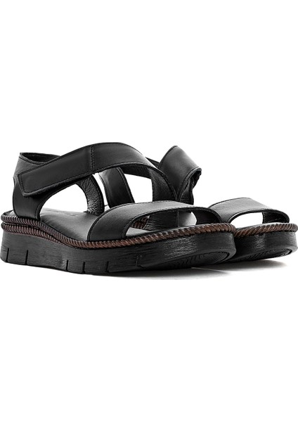 Kadın Siyah Bantlı Deri Comfort Sandalet 25SFD321218