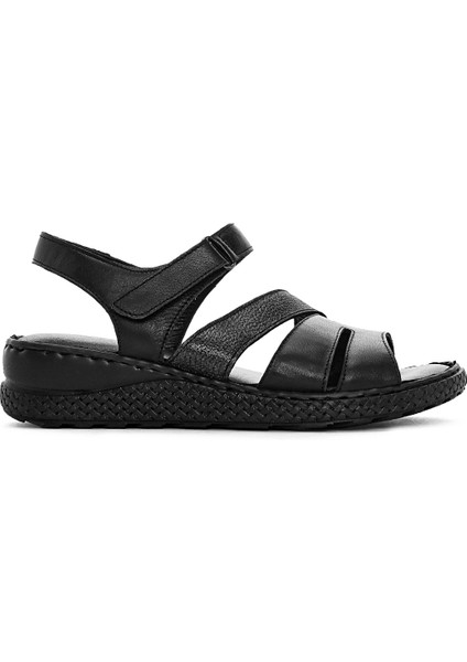 Kadın Siyah Bantlı Deri Comfort Sandalet 25SFD321814