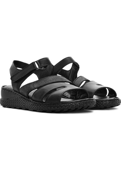 Kadın Siyah Bantlı Deri Comfort Sandalet 25SFD321814