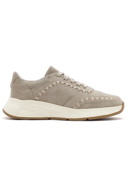 Kadın Bej Bağcıklı Kalın Tabanlı Süet Deri Sneaker 25SFD420410