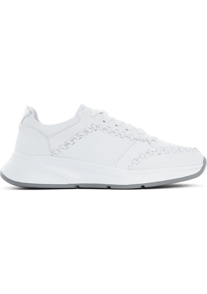 Kadın Beyaz Bağcıklı Kalın Tabanlı Deri Sneaker 25SFD420418