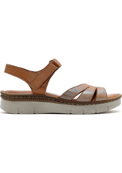 Kadın Taba Bantlı Deri Comfort Sandalet 25SFD321114