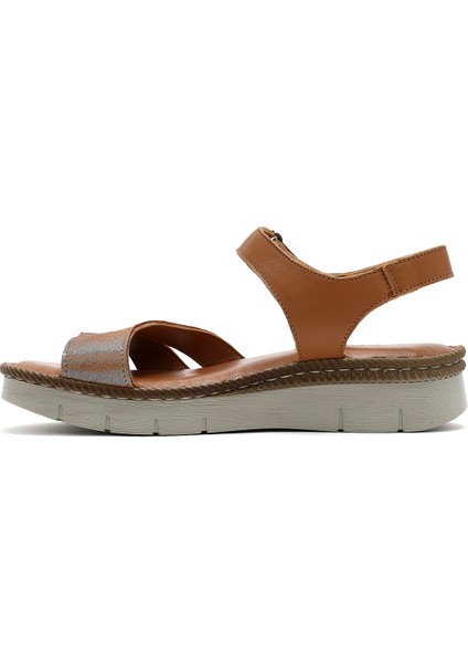 Kadın Taba Bantlı Deri Comfort Sandalet 25SFD321114