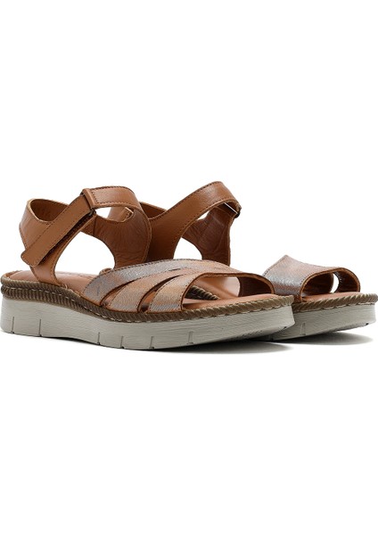 Kadın Taba Bantlı Deri Comfort Sandalet 25SFD321114
