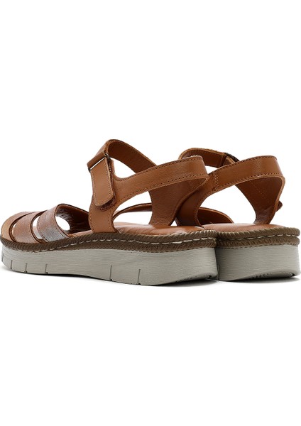 Kadın Taba Bantlı Deri Comfort Sandalet 25SFD321114