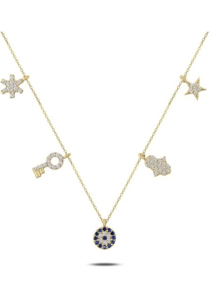 925 Ayar Gümüş Zirkon Taşlı Sallantılı Şans Kolyesi - Anneler Günü