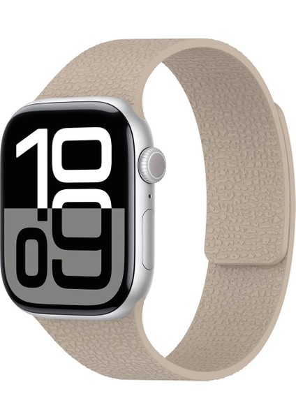 Apple Watch 7 8 9 45 mm Uyumlu Magnetik Silikon Kordon Deri Görünümlü Mıknatıslı Kayış