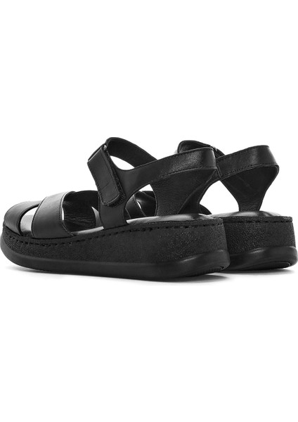 Kadın Siyah Kalın Tabanlı Deri Comfort Sandalet 25SFD321618