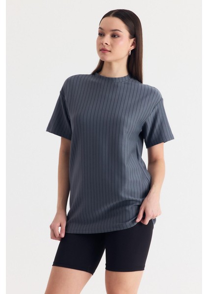 Füme Çizgili Oversize Tişört 4447A modelleri