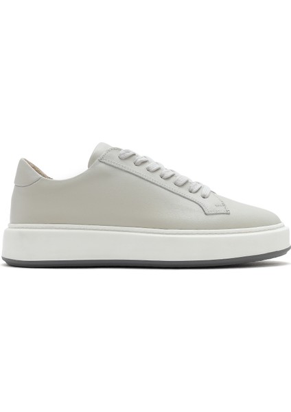 Erkek Beyaz Kalın Tabanlı Bağcıklı Deri Sneaker 25SFD630718