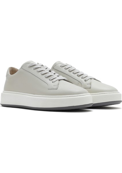 Erkek Beyaz Kalın Tabanlı Bağcıklı Deri Sneaker 25SFD630718