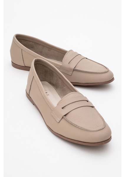F02 Biskuvi Cilt Hakiki Deri Kadın Loafer Ayakkabı